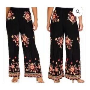Liv Los Angeles Women XL Floral Embroidered Wide Leg Pant Bohemian Beachy Summer